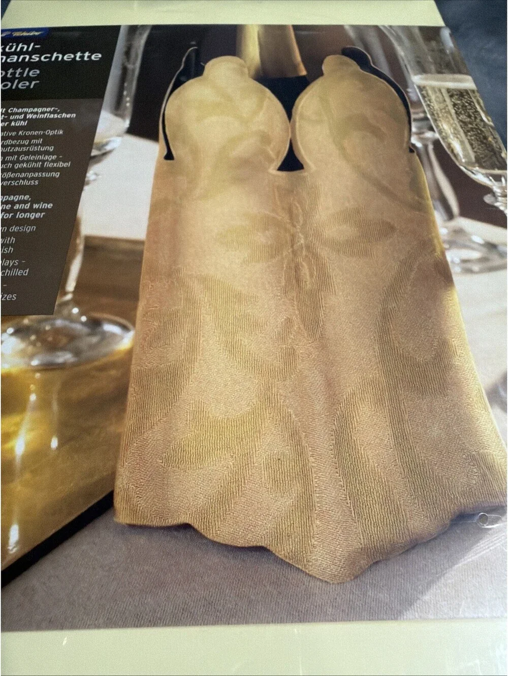 Tchibo Champagne Wine Bottle Cooler Sleeve Gold Crown Design NEW Sealed